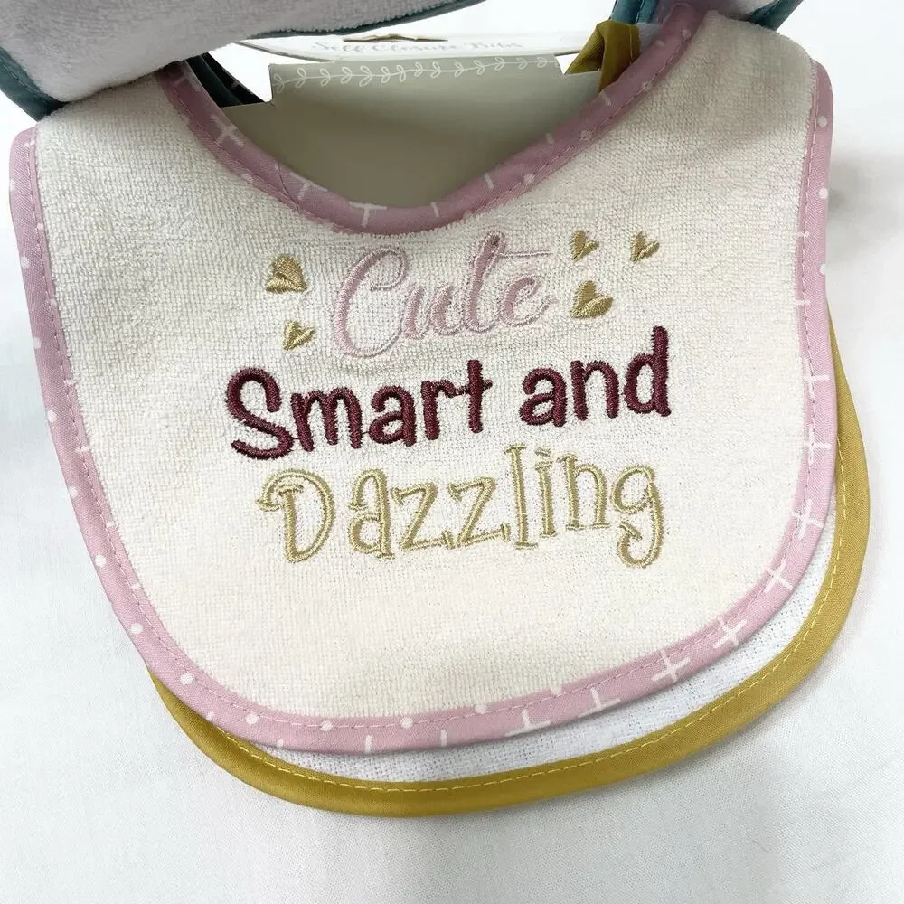 Petite L'Amour‎ Baby Girls' 4-Pack Baby Bibs One Size Pink Cute Sassy Star Bear